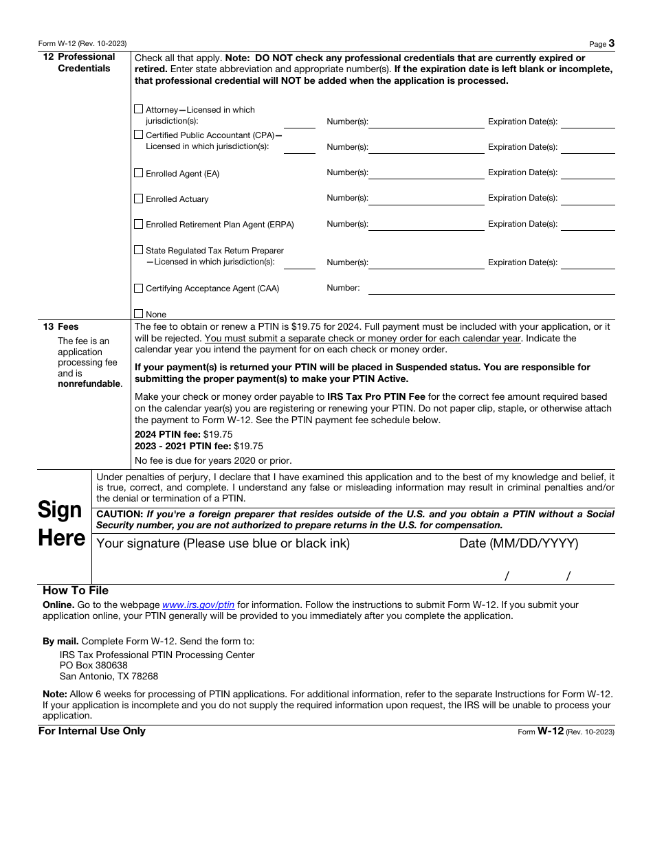 IRS Form W12 Download Fillable PDF or Fill Online IRS Paid Preparer