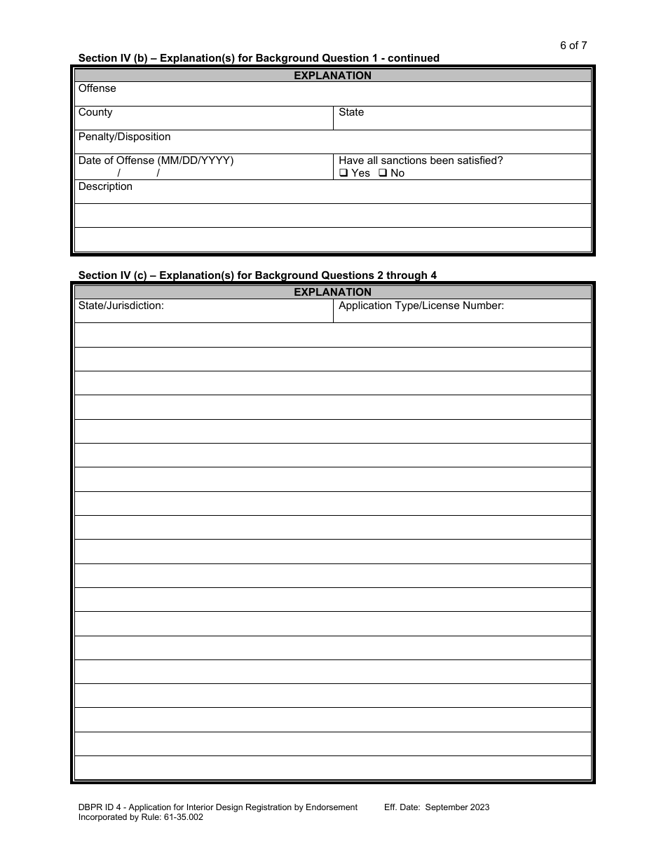 Form DBPR ID4 Application for Interior Design Registration by Endorsement - Florida, Page 6