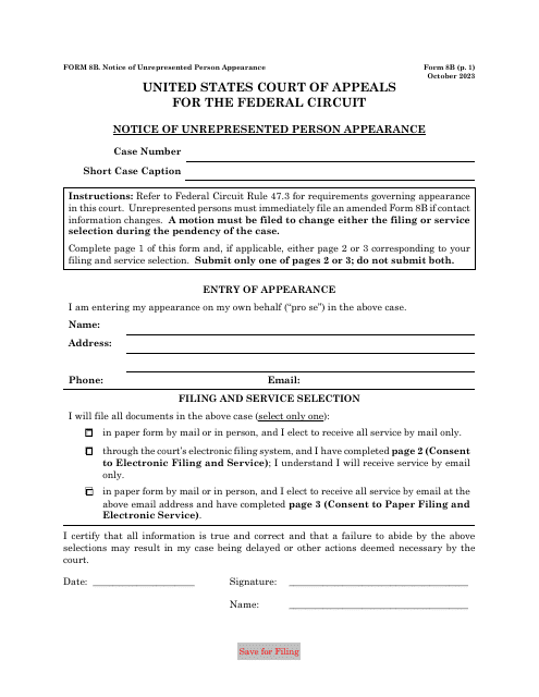 Form 8B Notice of Unrepresented Person Appearance