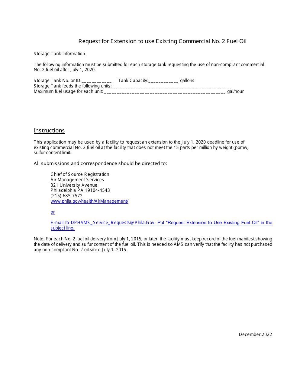 Request for Extension to Use Existing Commercial No. 2 Fuel Oil - City of Philadelphia, Pennsylvania, Page 2