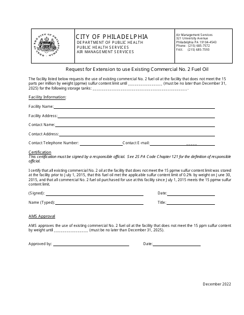 Request for Extension to Use Existing Commercial No. 2 Fuel Oil - City of Philadelphia, Pennsylvania Download Pdf