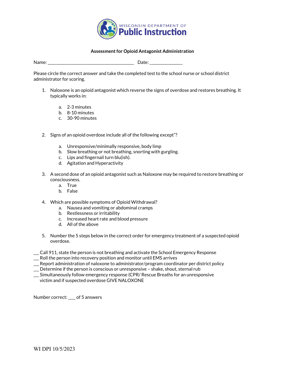 Assessment for Opioid Antagonist Administration - Wisconsin, Page 1