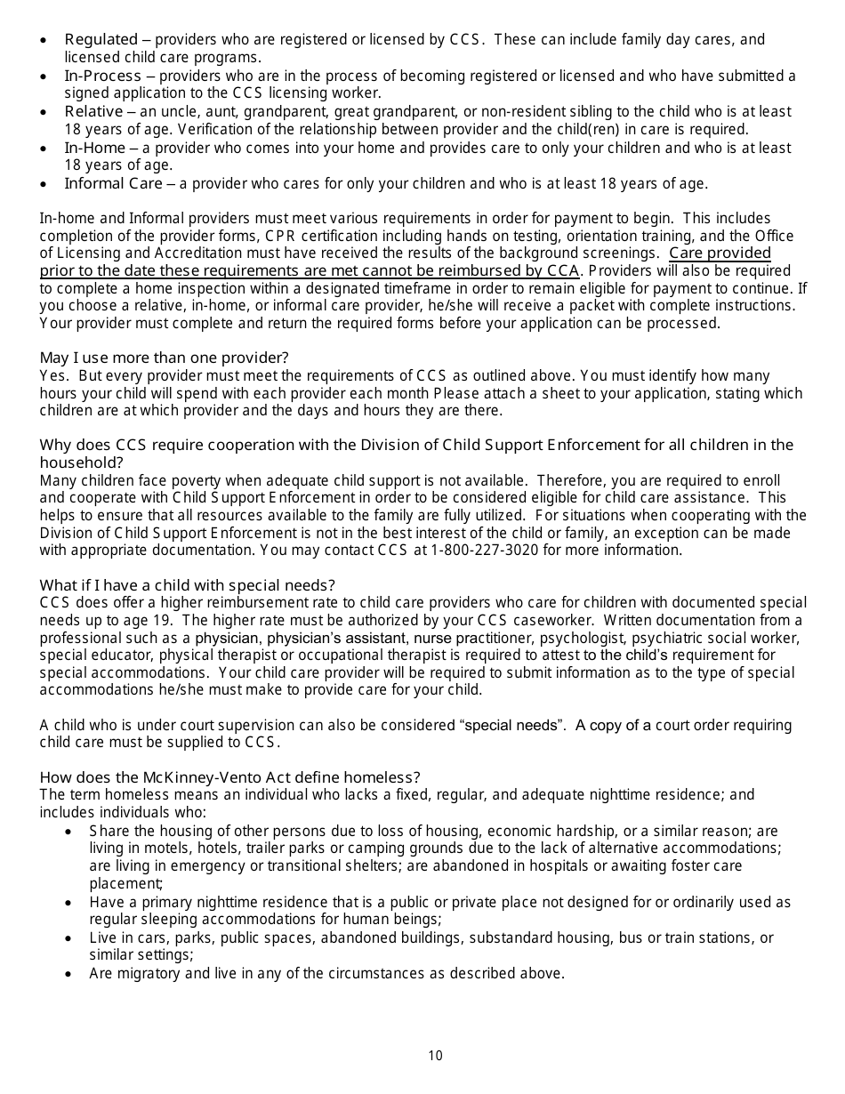 Form DSS-CC-950 Child Care Assistance Application - South Dakota, Page 10