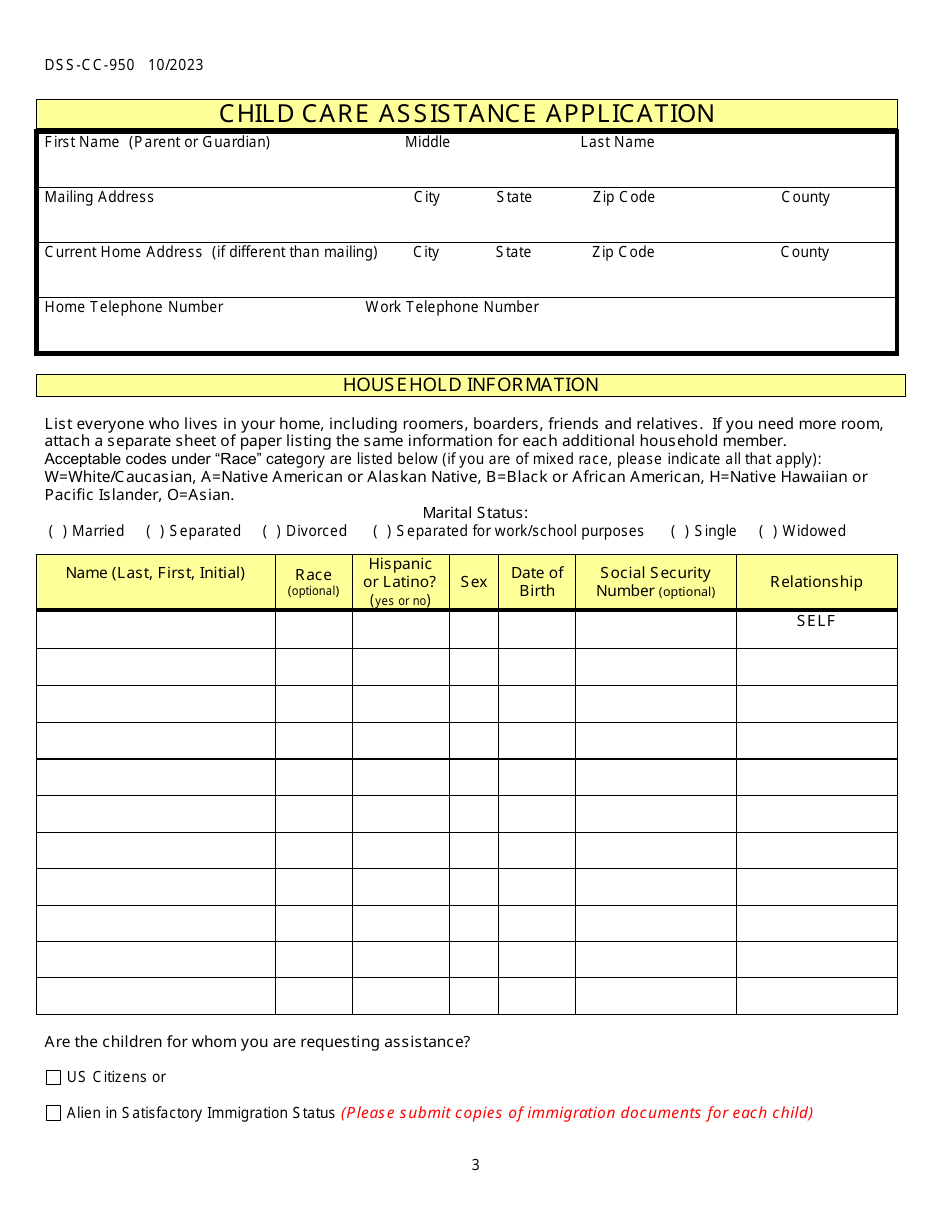 Form DSS-CC-950 Child Care Assistance Application - South Dakota, Page 3