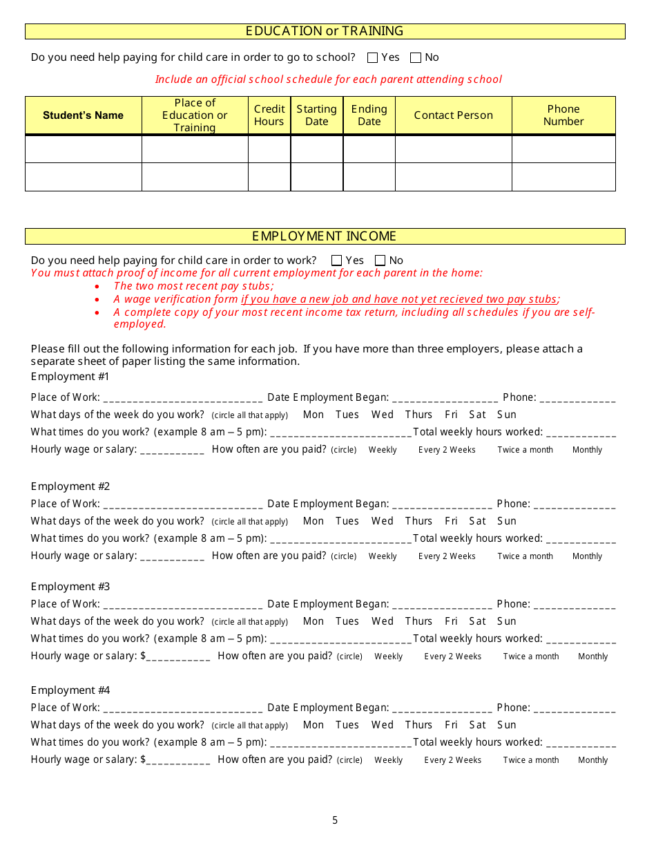 Form DSS-CC-950 Child Care Assistance Application - South Dakota, Page 5