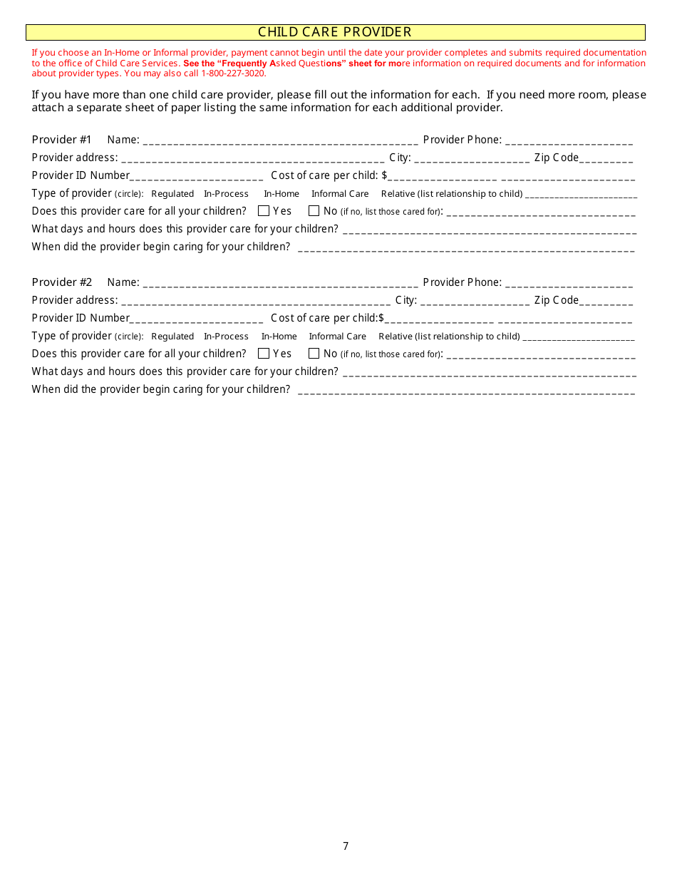 Form DSS-CC-950 Child Care Assistance Application - South Dakota, Page 7