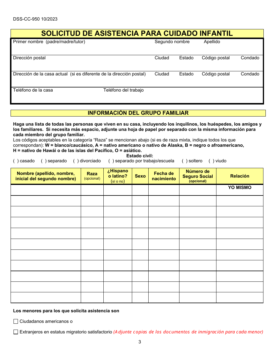 Formulario DSS-CC-950 Solicitud De Asistencia Para Cuidado Infantil - South Dakota (Spanish), Page 3
