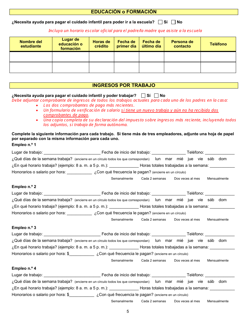 Formulario DSS-CC-950 Solicitud De Asistencia Para Cuidado Infantil - South Dakota (Spanish), Page 5