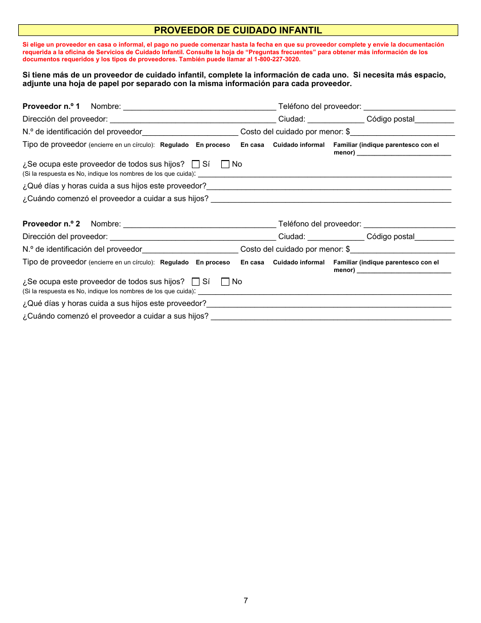 Formulario DSS-CC-950 Solicitud De Asistencia Para Cuidado Infantil - South Dakota (Spanish), Page 7