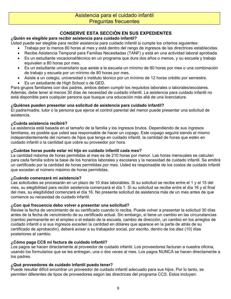 Formulario DSS-CC-950 Solicitud De Asistencia Para Cuidado Infantil - South Dakota (Spanish), Page 9
