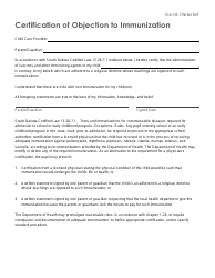Document preview: Form OLA-106 Certification of Objection to Immunization - South Dakota