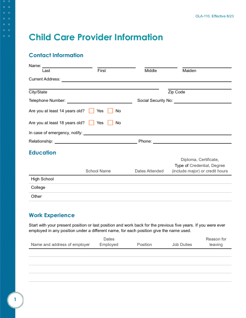 Form OLA-110  Printable Pdf