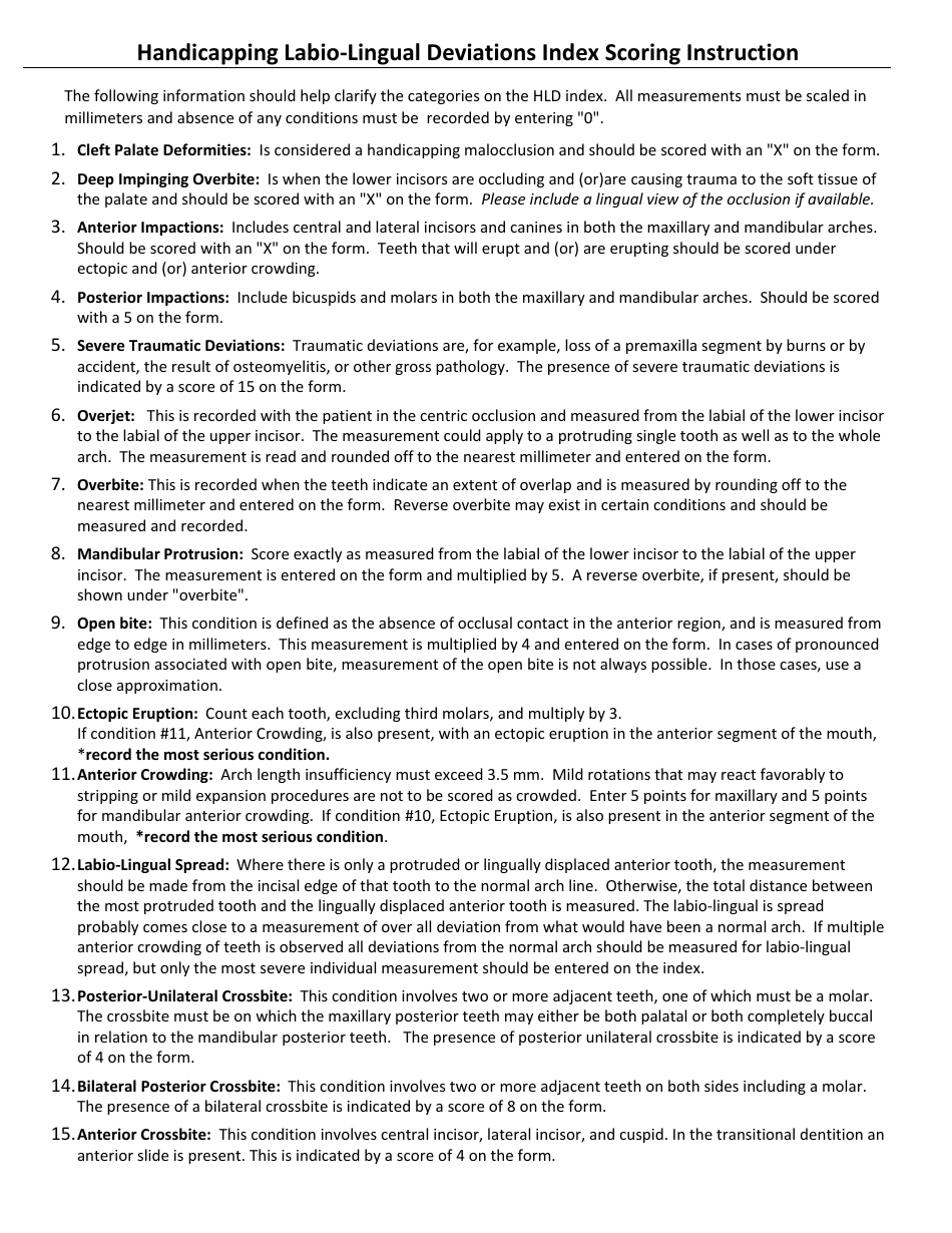 Form MS-115 Handicapping Labio-Lingual Deviations Form (Hld Index) - South Dakota, Page 3