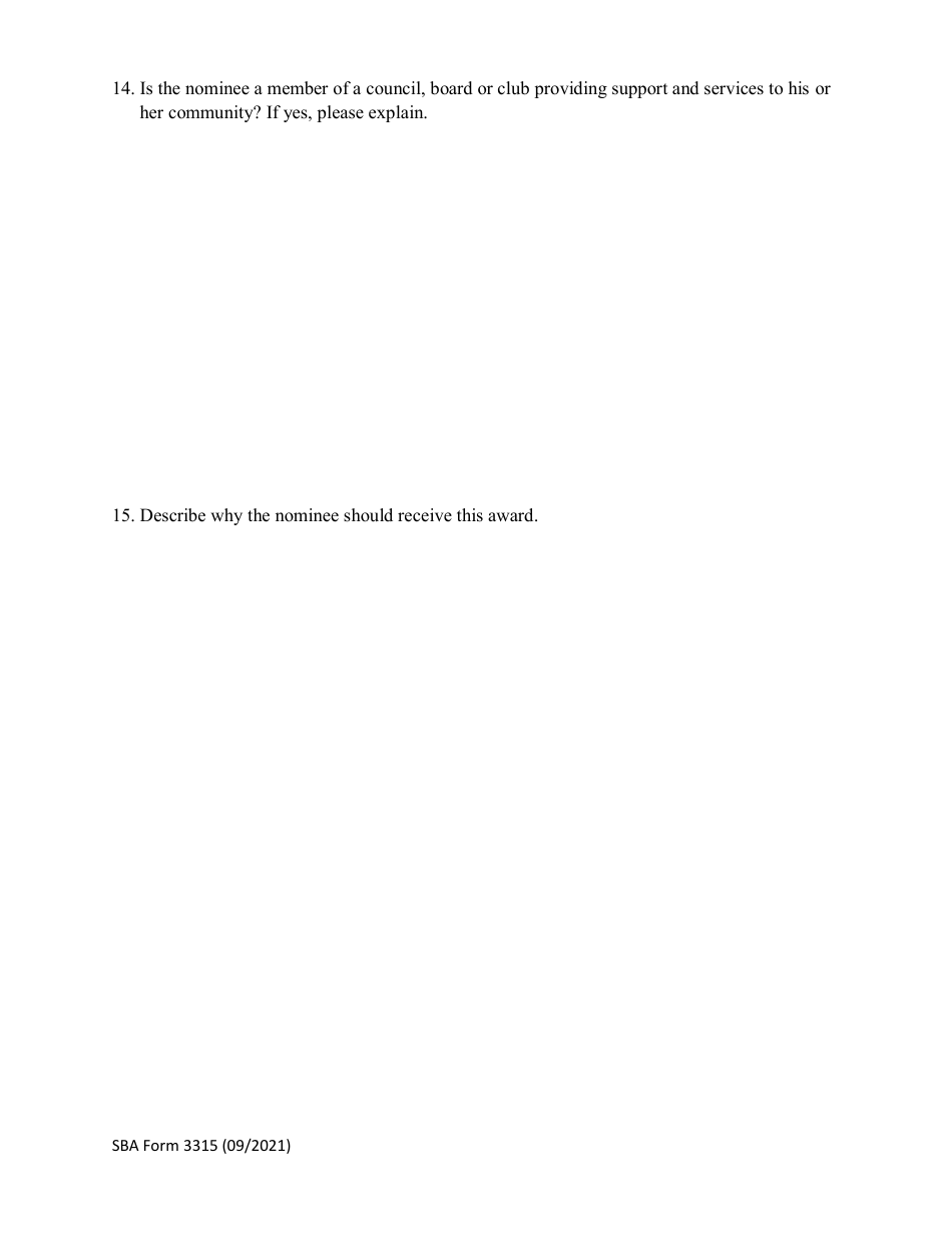 SBA Form 3315 Nomination Form for District Office Awards - National Small Business Week, Page 6