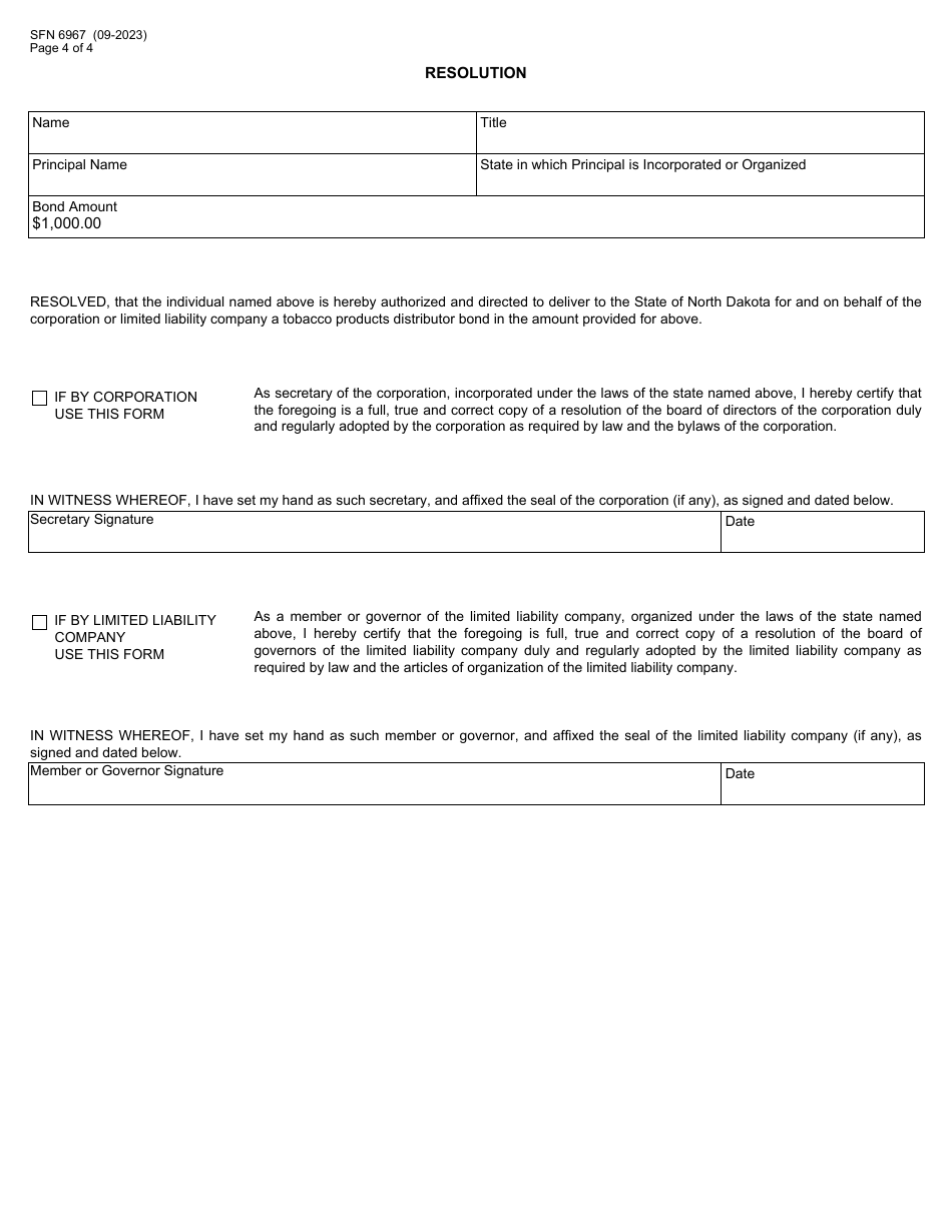 Form SFN6967 Bond for Cigarettes, Cigarette Papers, Snuff, Cigar or Tobacco Distributor - North Dakota, Page 4