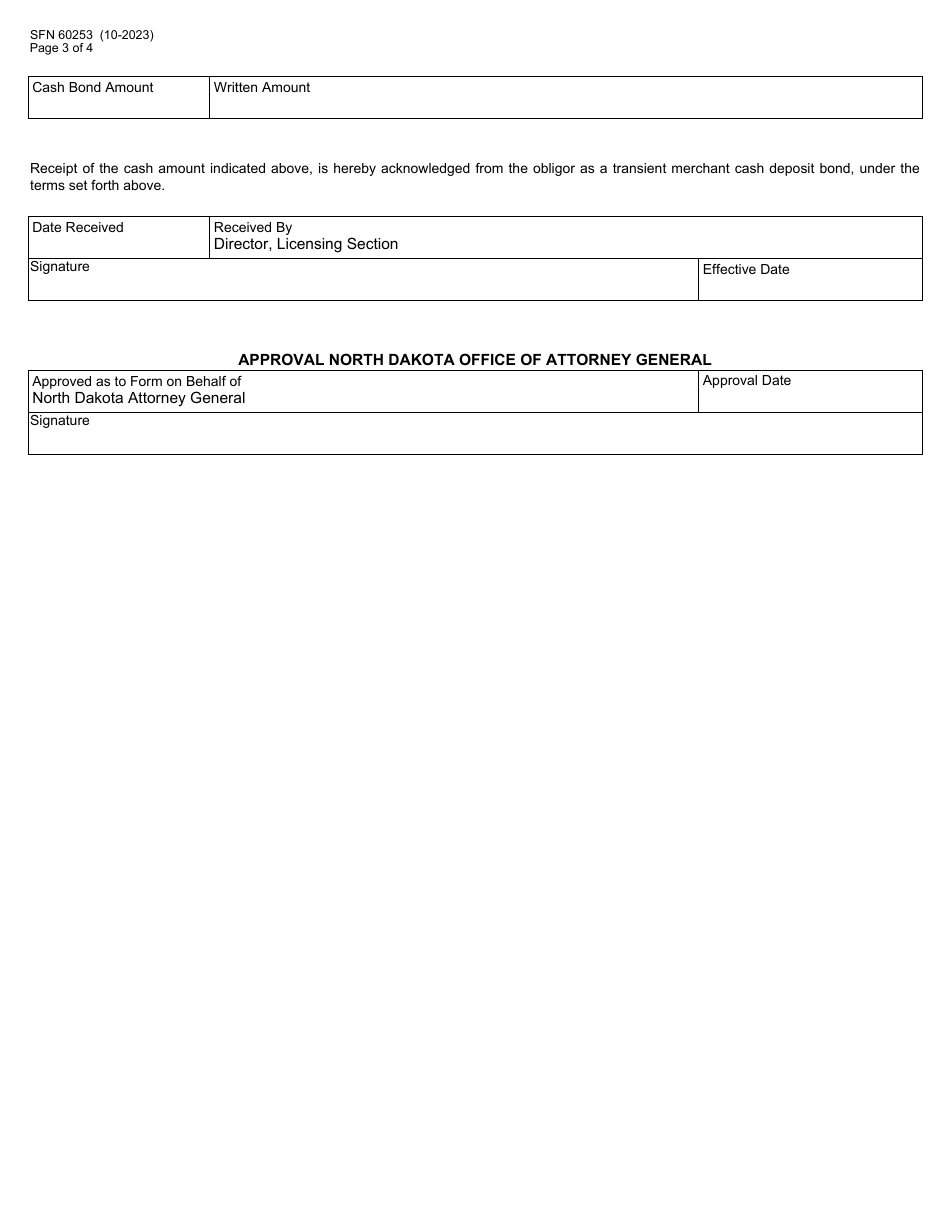 Form SFN60253 Transient Merchant Cash Bond - North Dakota, Page 3