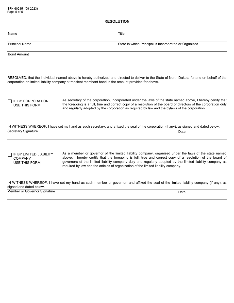 Form SFN60245 Transient Merchant Bond - North Dakota, Page 5