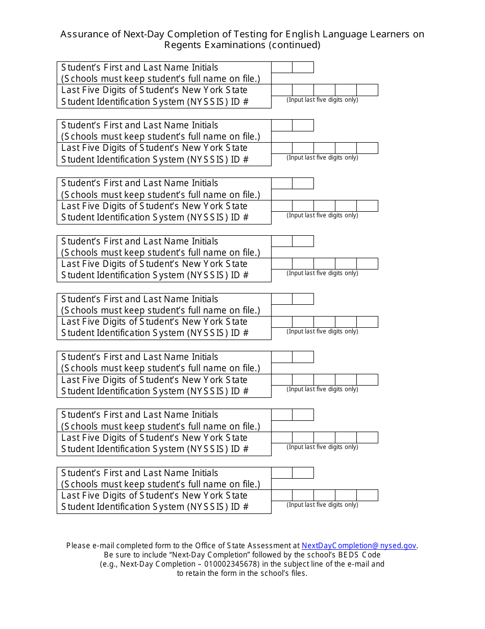 Attachment 1 Assurance of Next-Day Completion of Testing for English Language Learners on Regents Examinations - New York, Page 2