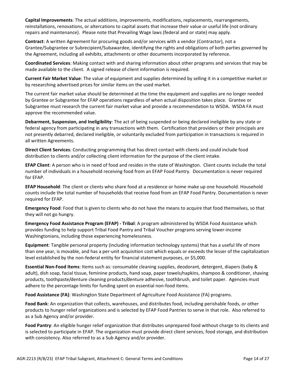 Form AGR-2213 Tribal Subgrant - Emergency Food Assistance Program (Efap) - Washington, Page 14