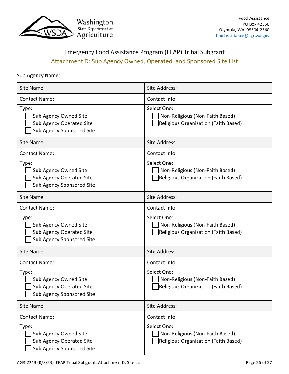 Form AGR-2213 Tribal Subgrant - Emergency Food Assistance Program (Efap) - Washington, Page 26