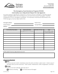 Form AGR-2279 Commodity Loss/Adjustment Report for Sub Agencies - the Emergency Food Assistance Program (Tefap) - Washington