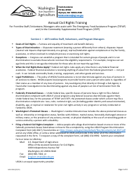 Form AGR-2198 Annual Civil Rights Training for Frontline Staff/Volunteers/Managers Who Assist With the Emergency Food Assistance Program (Tefap) and/or the Commodity Supplemental Food Program (Csfp) - Washington