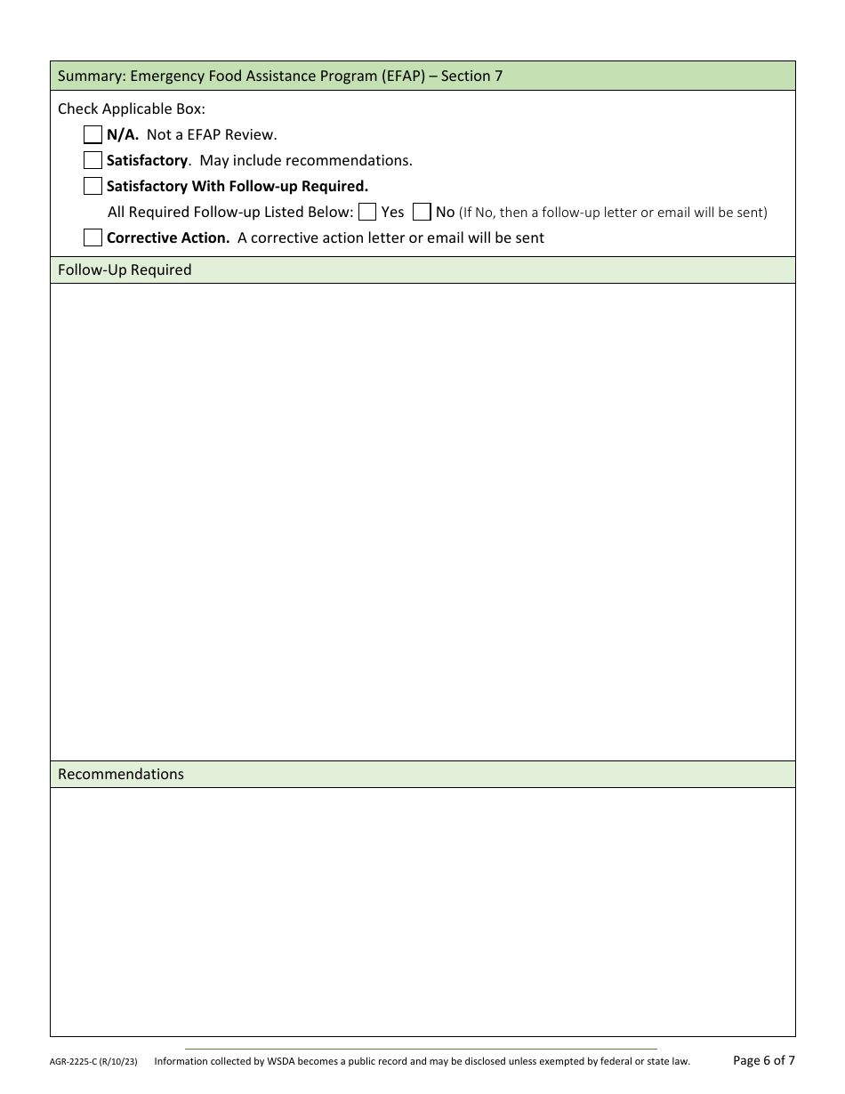 Form AGR-2225 Food Assistance Lead Agency Review - Washington, Page 16