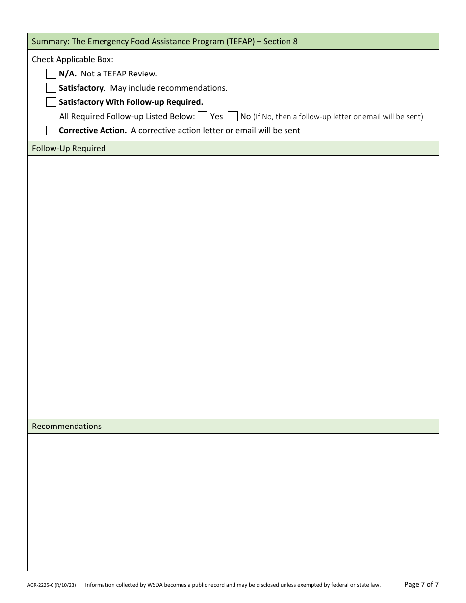 Form AGR-2225 Food Assistance Lead Agency Review - Washington, Page 17