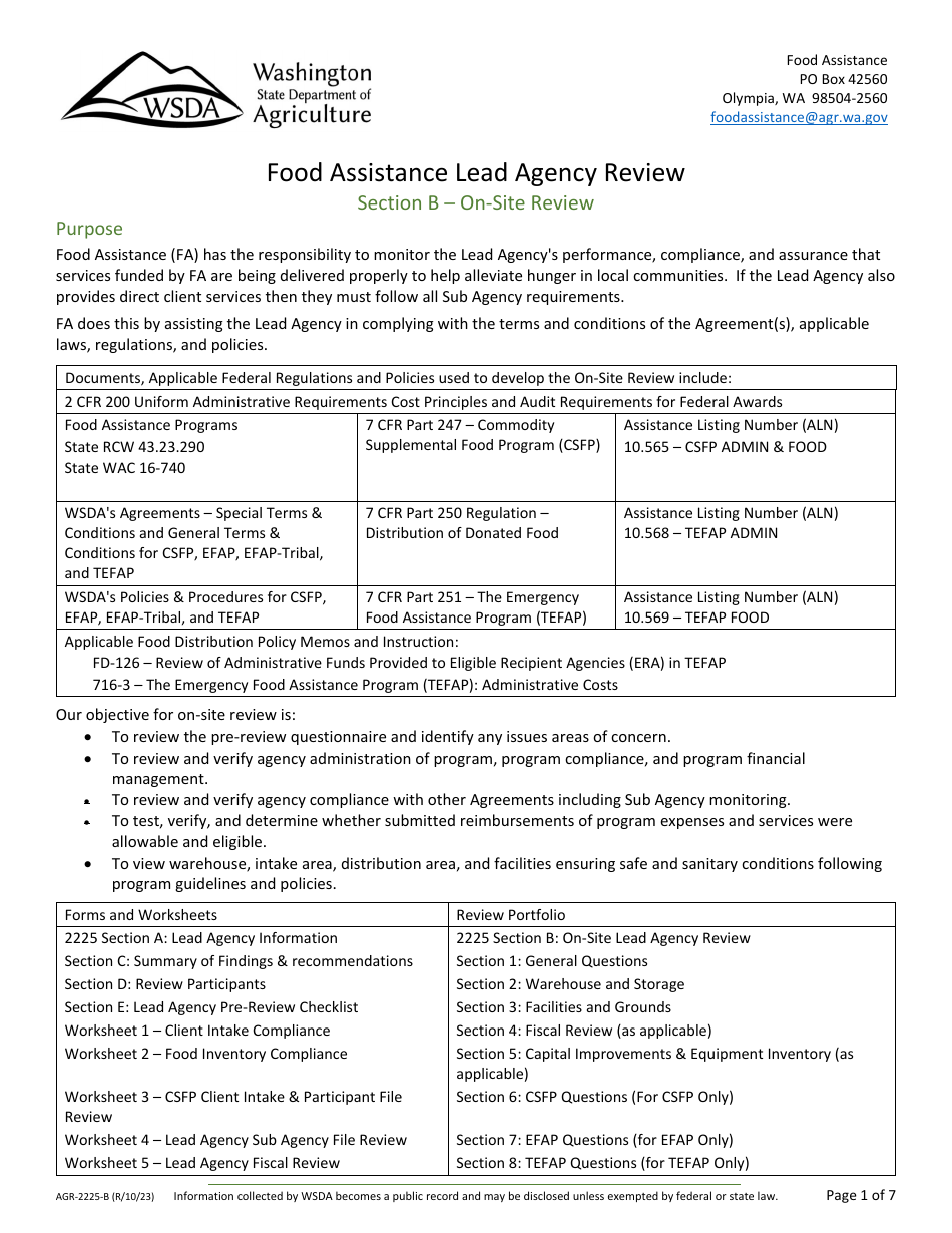 Form AGR-2225 Food Assistance Lead Agency Review - Washington, Page 4
