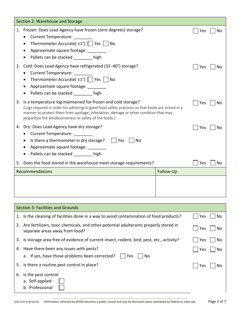 Form AGR-2225 Food Assistance Lead Agency Review - Washington, Page 6