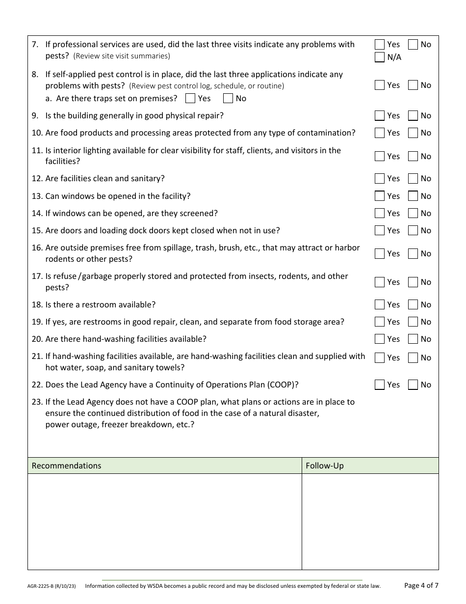 Form AGR-2225 Food Assistance Lead Agency Review - Washington, Page 7