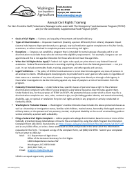 Document preview: Form AGR-2199 Annual Civil Rights Training for Non-frontline Staff/Volunteers/Managers Who Assist With the Emergency Food Assistance Program (Tefap) and/or the Commodity Supplemental Food Program (Csfp) - Washington