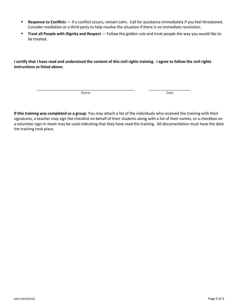 Form AGR-2199 Annual Civil Rights Training for Non-frontline Staff / Volunteers / Managers Who Assist With the Emergency Food Assistance Program (Tefap) and / or the Commodity Supplemental Food Program (Csfp) - Washington, Page 3