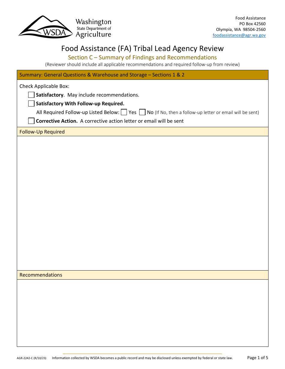 Form AGR-2242-A Food Assistance (FA) Tribal Lead Agency Review - Washington, Page 10