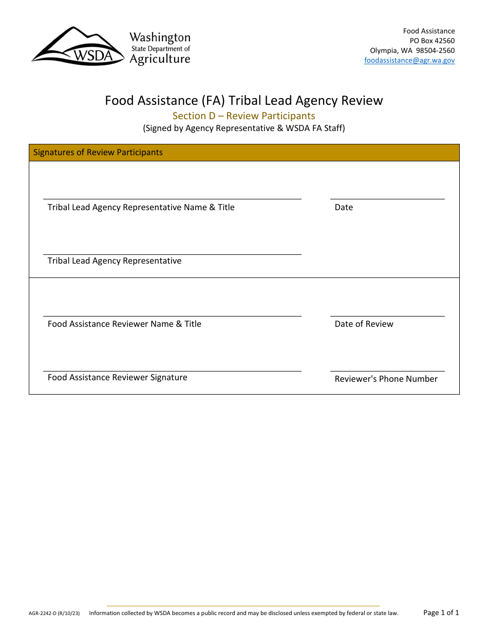 Form AGR-2242-A Food Assistance (FA) Tribal Lead Agency Review - Washington, Page 15