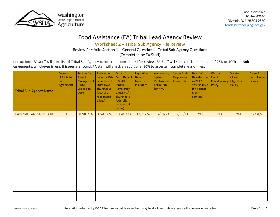 Form AGR-2242-A Food Assistance (FA) Tribal Lead Agency Review - Washington, Page 17