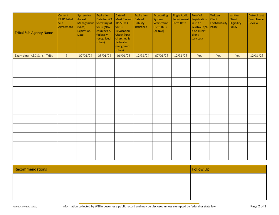Form AGR-2242-A Food Assistance (FA) Tribal Lead Agency Review - Washington, Page 18