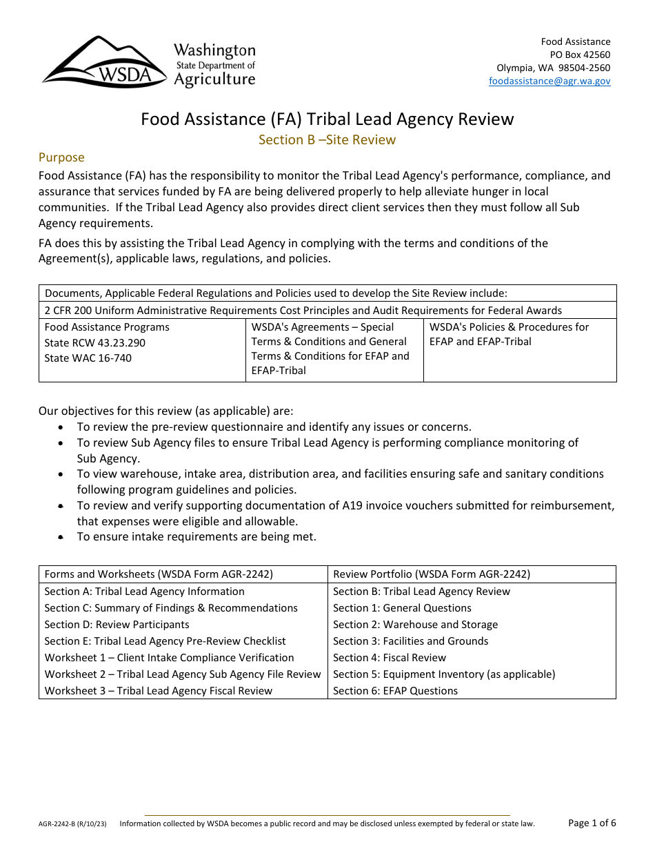 Form AGR-2242-A Food Assistance (FA) Tribal Lead Agency Review - Washington, Page 4