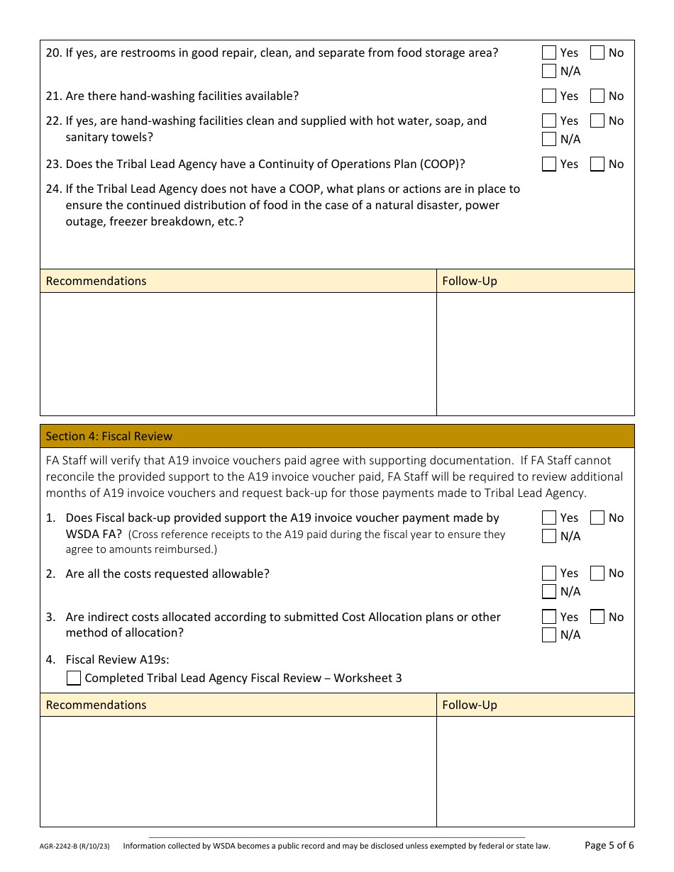 Form AGR-2242-A Food Assistance (FA) Tribal Lead Agency Review - Washington, Page 8