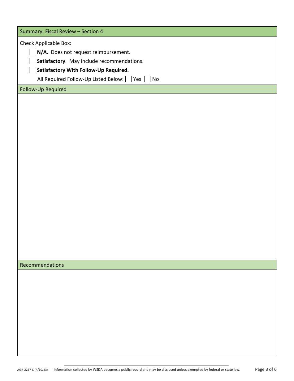 Form AGR-2227 Food Assistance (FA) Sub Agency Review - Washington, Page 13