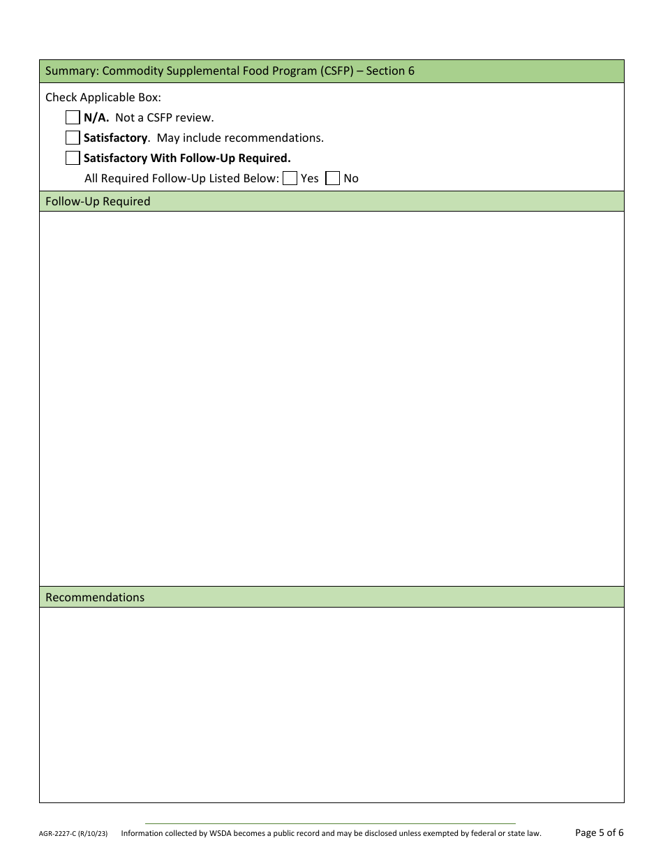 Form AGR-2227 Food Assistance (FA) Sub Agency Review - Washington, Page 15