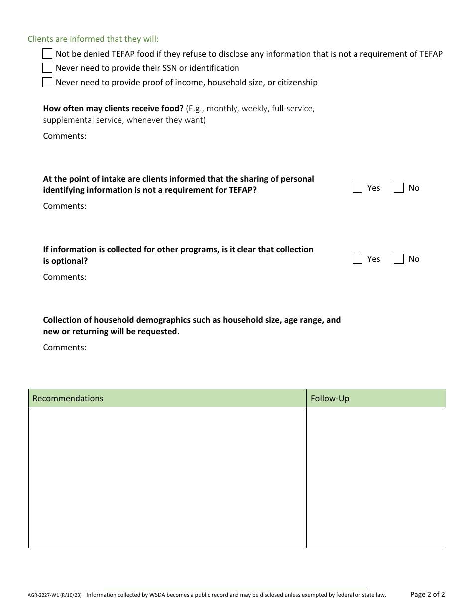 Form AGR-2227 Food Assistance (FA) Sub Agency Review - Washington, Page 19