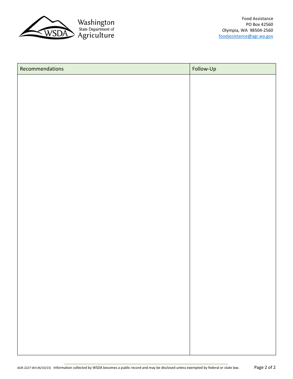 Form AGR-2227 Food Assistance (FA) Sub Agency Review - Washington, Page 24