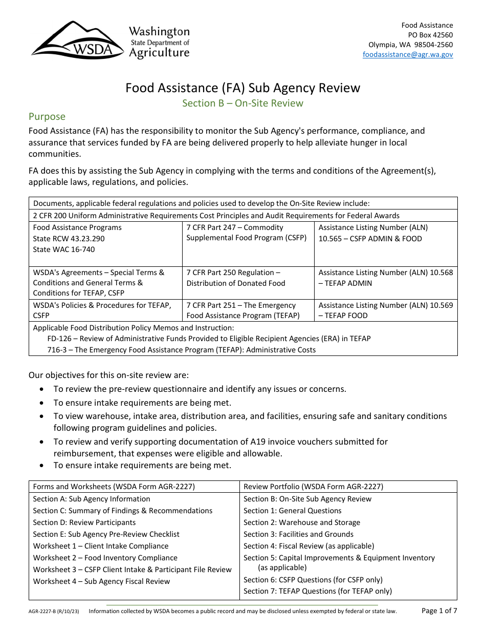 Form AGR-2227 Food Assistance (FA) Sub Agency Review - Washington, Page 4