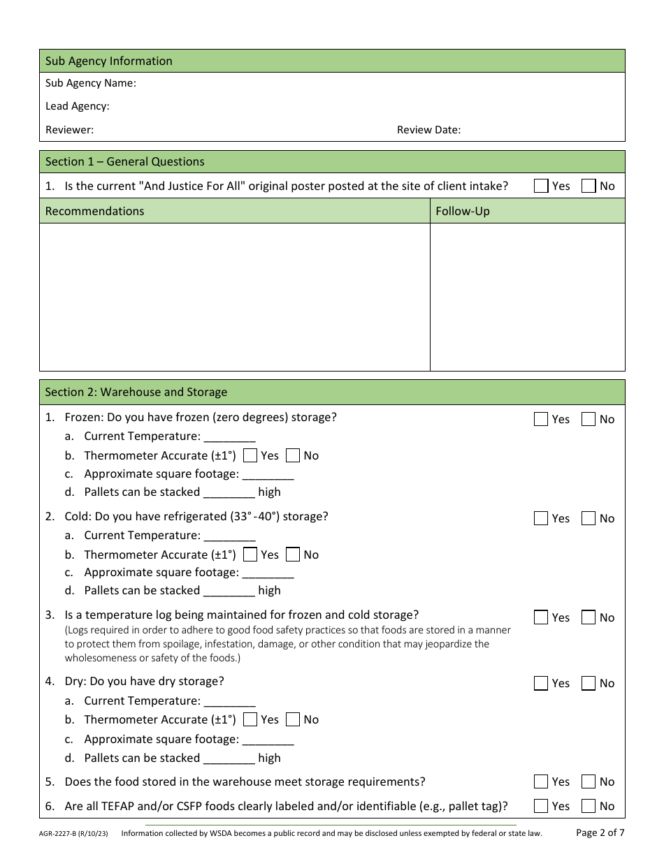Form AGR-2227 Food Assistance (FA) Sub Agency Review - Washington, Page 5