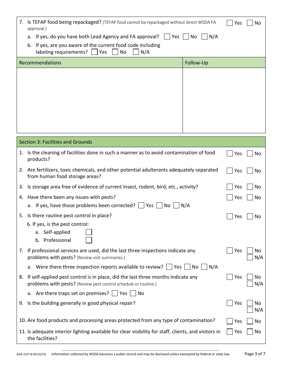 Form AGR-2227 Food Assistance (FA) Sub Agency Review - Washington, Page 6