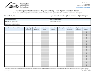Form AGR-2272 Sub Agency Inventory Report - the Emergency Food Assistance Program (Tefap) - Washington