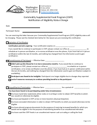 Document preview: Form AGR-2245 Notification of Eligibility Status Change - Commodity Supplemental Food Program (Csfp) - Washington