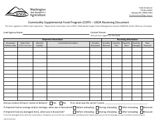 Document preview: Form AGR-2257 Usda Receiving Document - Commodity Supplemental Food Program (Csfp) - Washington