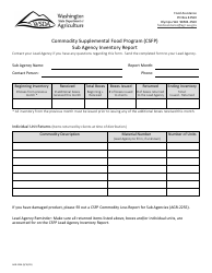 Document preview: Form AGR-2254 Sub Agency Inventory Report - Commodity Supplemental Food Program (Csfp) - Washington